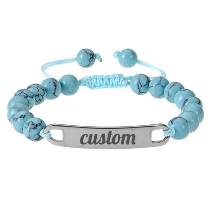 Stainless steel curved engraved bead bracelet