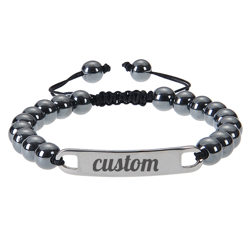 Stainless steel curved engraved bead bracelet