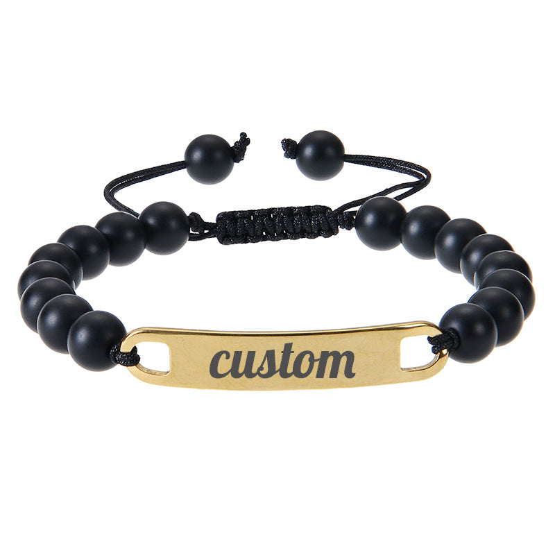 Stainless steel curved engraved bead bracelet