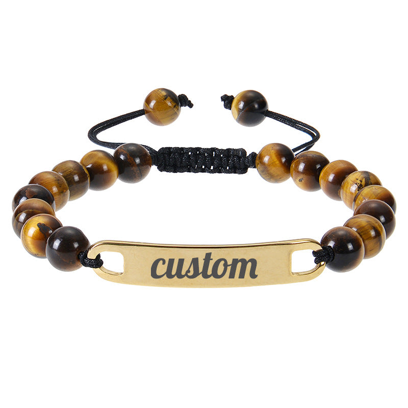 Stainless steel curved engraved bead bracelet