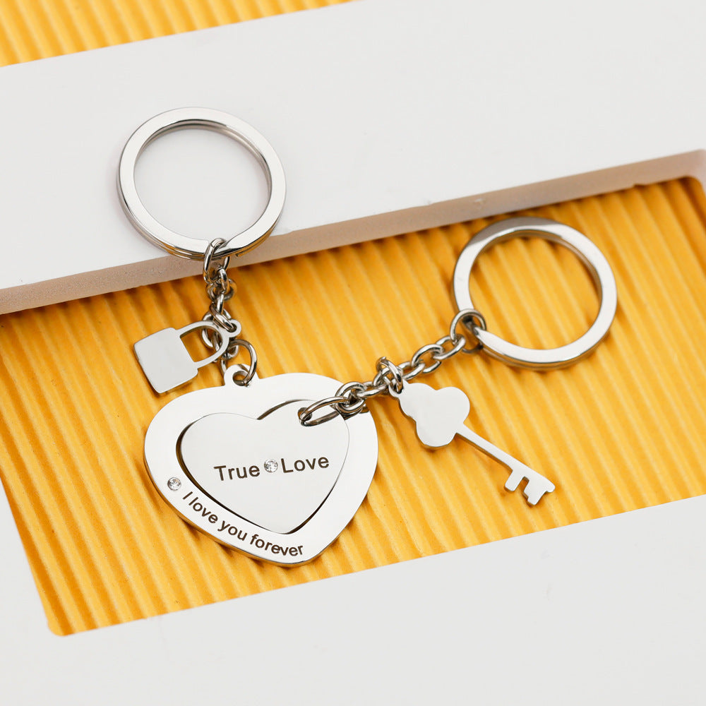 Personalized Engraved Love Heart Lock Keychain