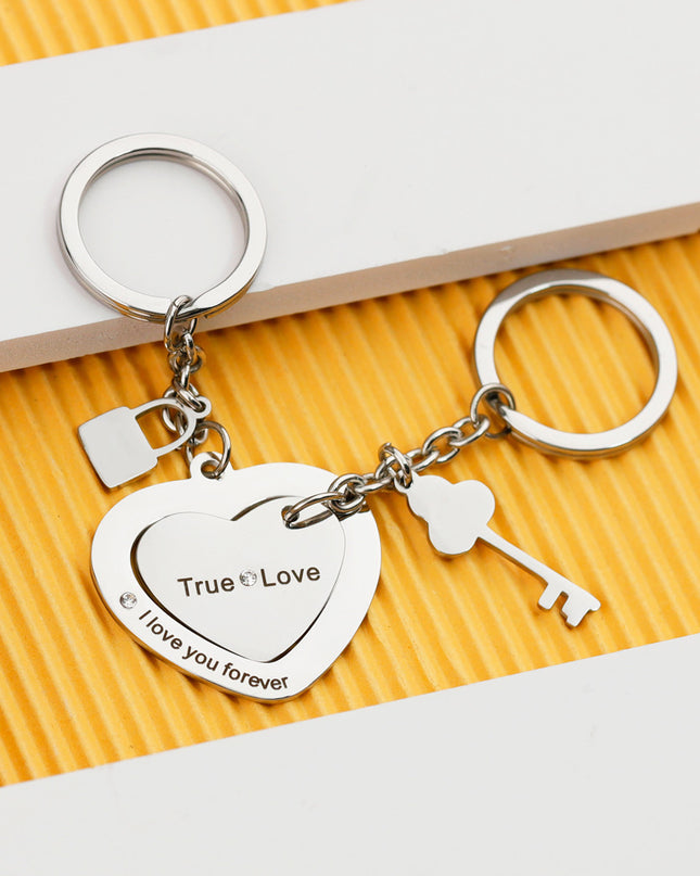 Personalized Engraved Love Heart Lock Keychain
