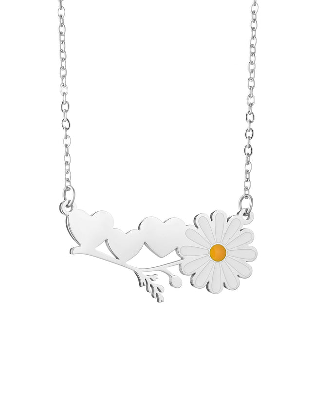 Personalized Daisy Couple Necklace - Custom Engraved Name Stainless Steel Matching Jewelry for Couples