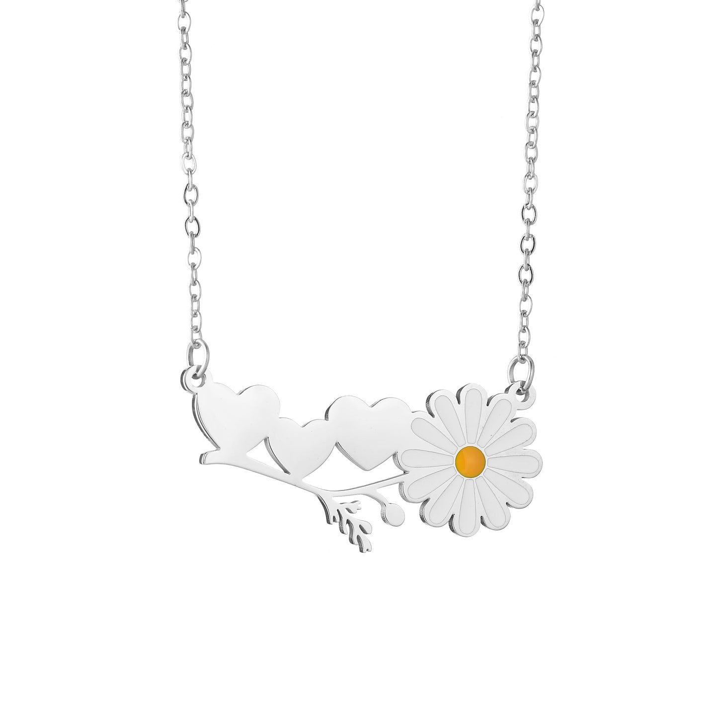 Personalized Daisy Couple Necklace - Custom Engraved Name Stainless Steel Matching Jewelry for Couples