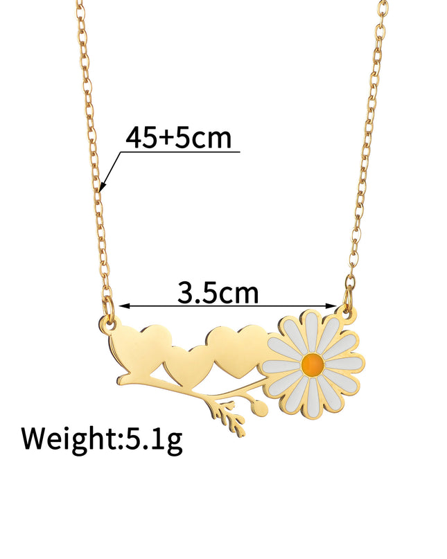 Personalized Daisy Couple Necklace - Custom Engraved Name Stainless Steel Matching Jewelry for Couples