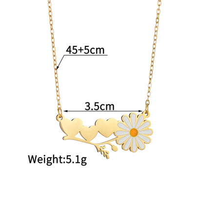 Personalized Daisy Couple Necklace - Custom Engraved Name Stainless Steel Matching Jewelry for Couples