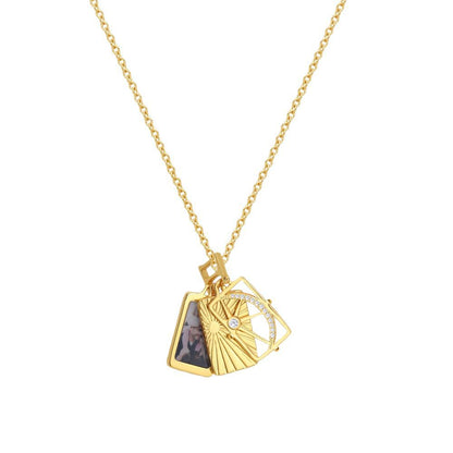 Custom Double Photo Necklace - 3-Layer Copper Pendant with Egyptian Sun and Star- 2 Photos