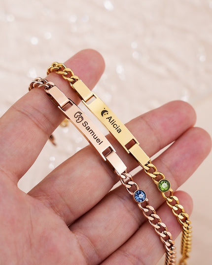 Custom Engraved Parent - Child  Bracelets - Personalized , Stainless Steel Bracelet Set