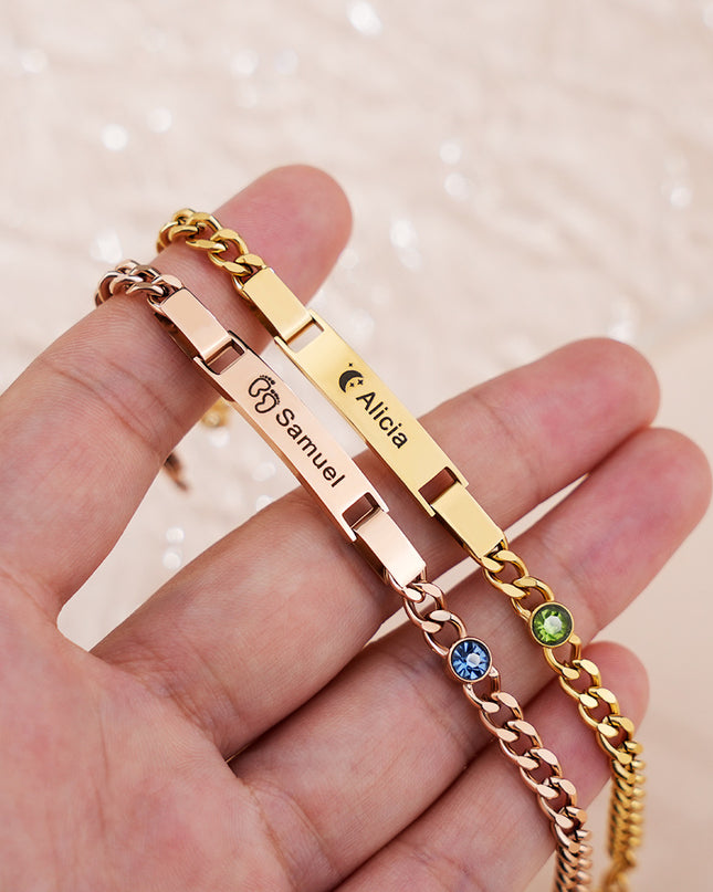 Custom Engraved Parent - Child  Bracelets - Personalized , Stainless Steel Bracelet Set