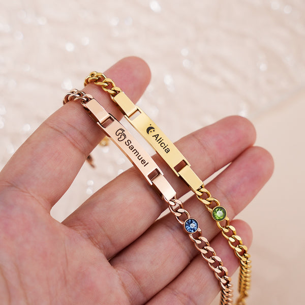 Custom Engraved Parent - Child  Bracelets - Personalized , Stainless Steel Bracelet Set