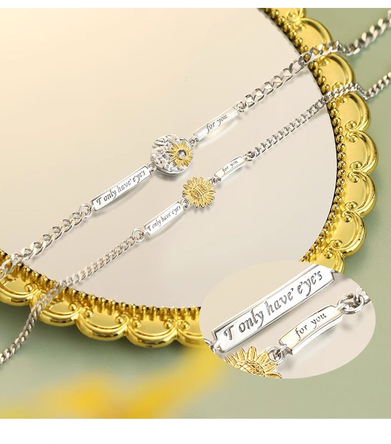 Custom Sunflower Couple Bracelets - Personalized Name Engraved -  Gift for Couples