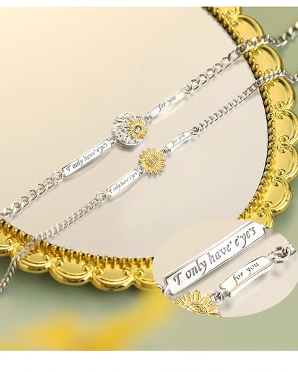 Custom Sunflower Couple Bracelets - Personalized Name Engraved -  Gift for Couples