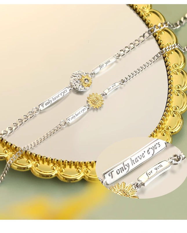 Custom Sunflower Couple Bracelets - Personalized Name Engraved -  Gift for Couples