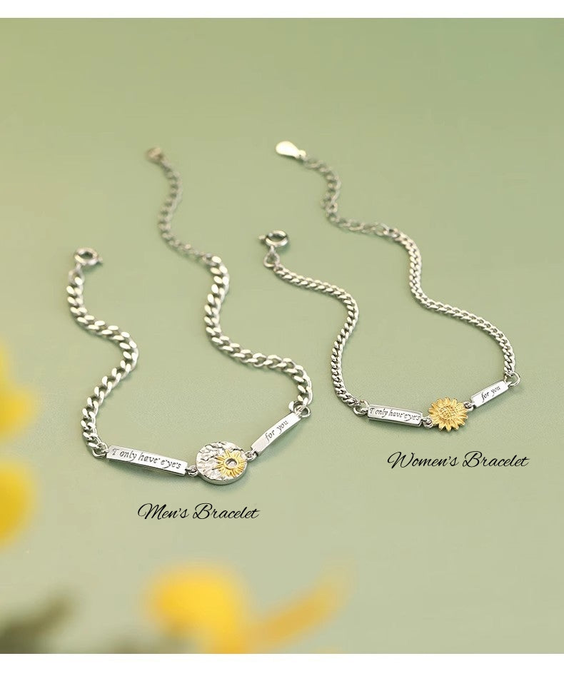 Custom Sunflower Couple Bracelets - Personalized Name Engraved -  Gift for Couples