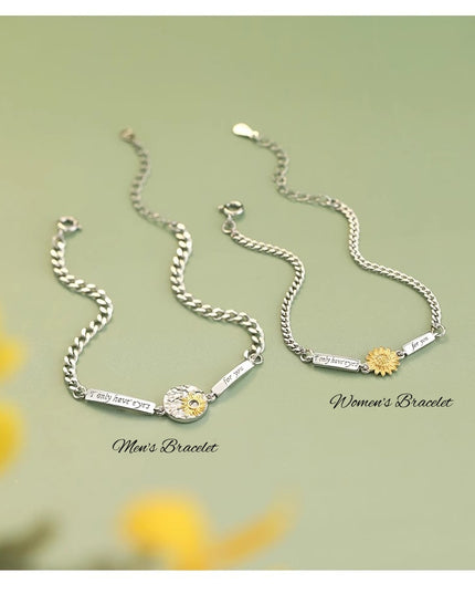 Custom Sunflower Couple Bracelets - Personalized Name Engraved -  Gift for Couples