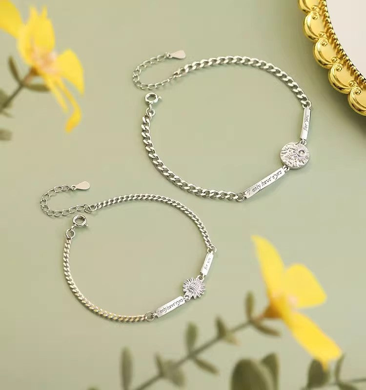 Custom Sunflower Couple Bracelets - Personalized Name Engraved -  Gift for Couples