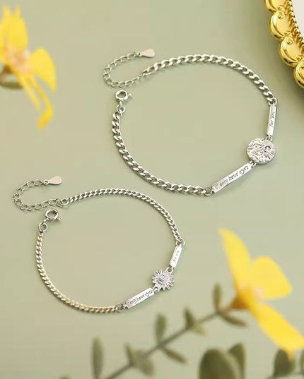 Custom Sunflower Couple Bracelets - Personalized Name Engraved -  Gift for Couples