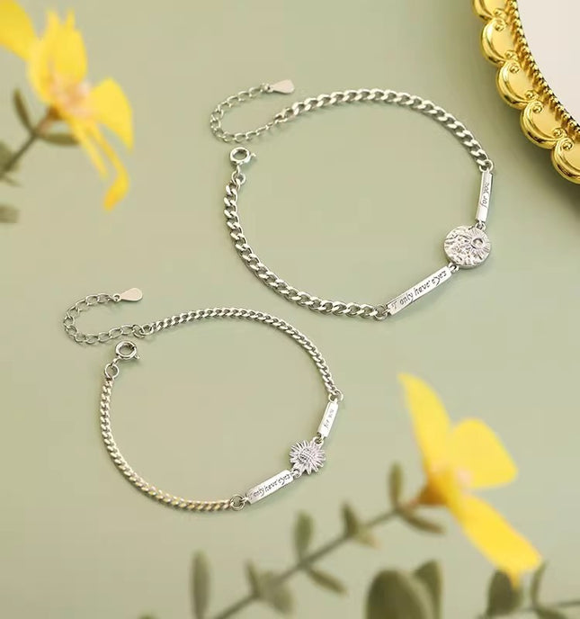 Custom Sunflower Couple Bracelets - Personalized Name Engraved -  Gift for Couples