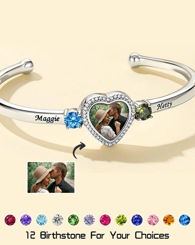 Trio of Love Custom Bracelet - Personalized , Engraved Names and Heart Photo