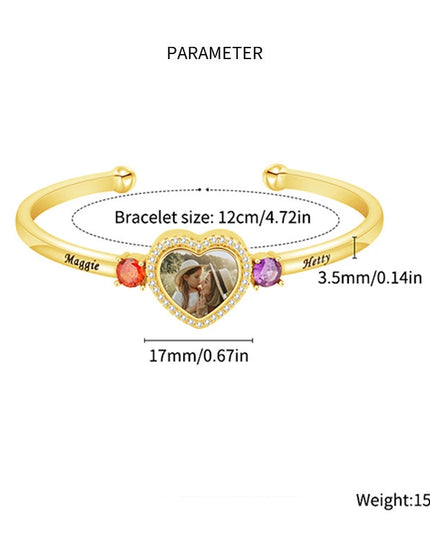Trio of Love Custom Bracelet - Personalized , Engraved Names and Heart Photo