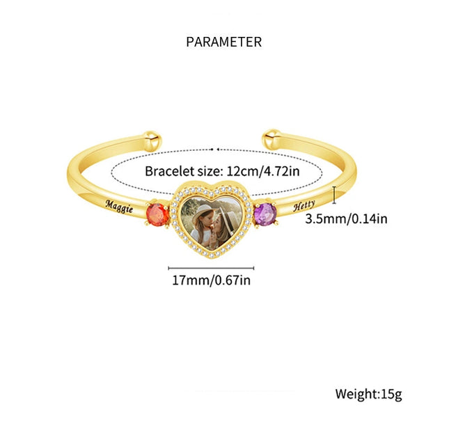 Trio of Love Custom Bracelet - Personalized , Engraved Names and Heart Photo