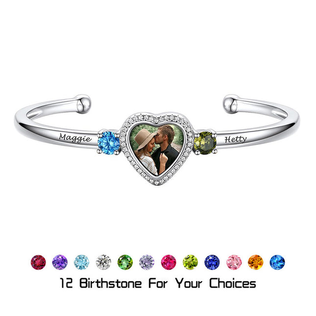 Trio of Love Custom Bracelet - Personalized , Engraved Names and Heart Photo