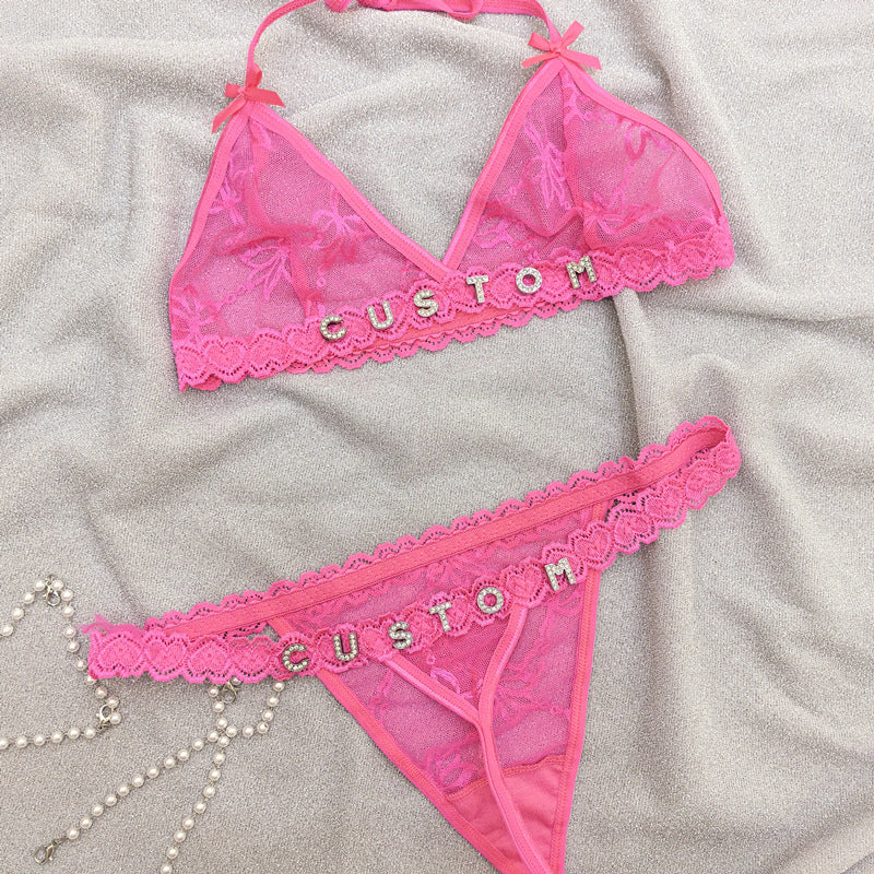 Personalized Lace Lingerie Thong Set