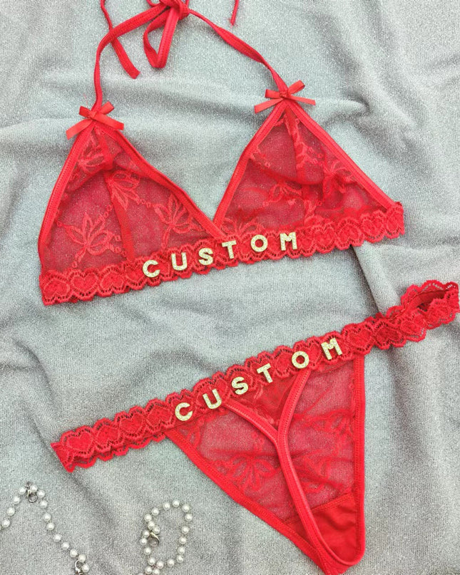 Personalized Lace Lingerie Thong Set