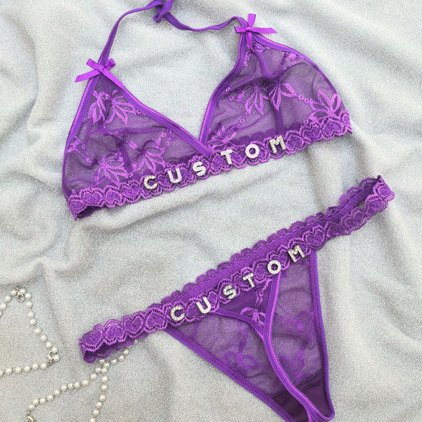Personalized Lace Lingerie Thong Set
