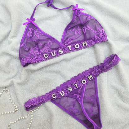 Personalized Lace Lingerie Thong Set