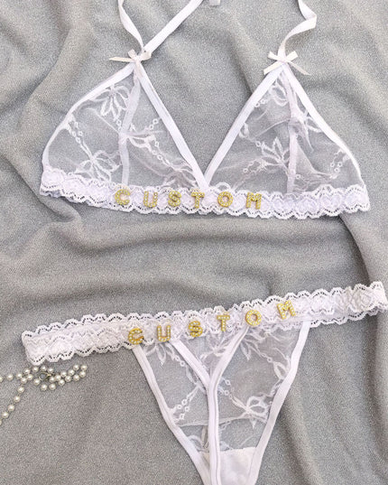 Personalized Lace Lingerie Thong Set