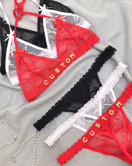Personalized Lace Lingerie Thong Set