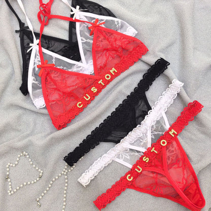 Personalized Lace Lingerie Thong Set