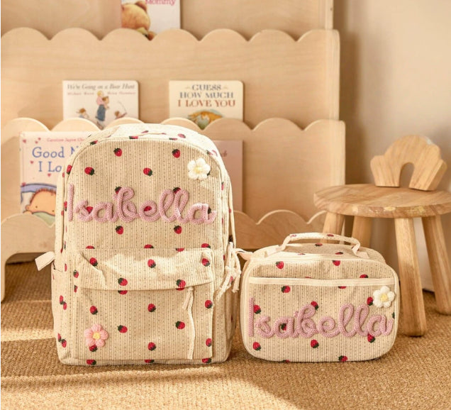 Personalized Kids Backpack and Lunch Bag Set, Embroidered Name Toddler Bag
