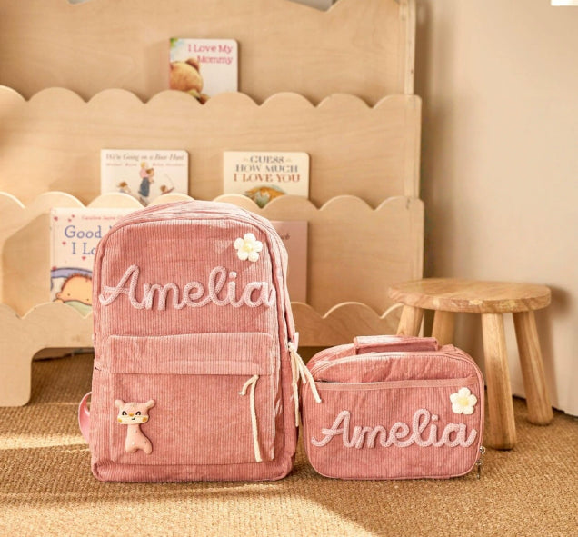 Personalized Kids Backpack and Lunch Bag Set, Embroidered Name Toddler Bag