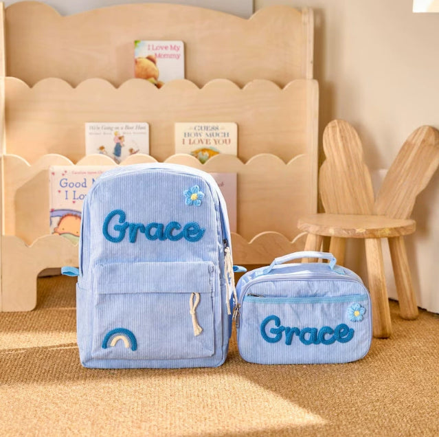 Personalized Kids Backpack and Lunch Bag Set, Embroidered Name Toddler Bag