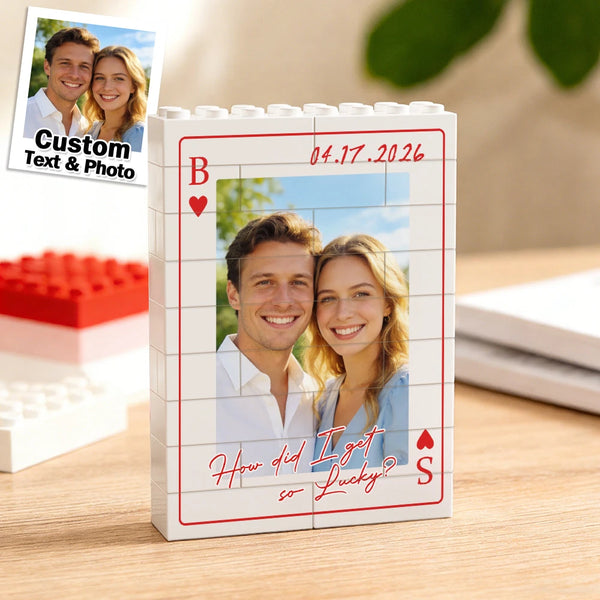 King And Queen Custom Couples Photo How Luck We Are - Personalized Photo Rectangle Building Brick