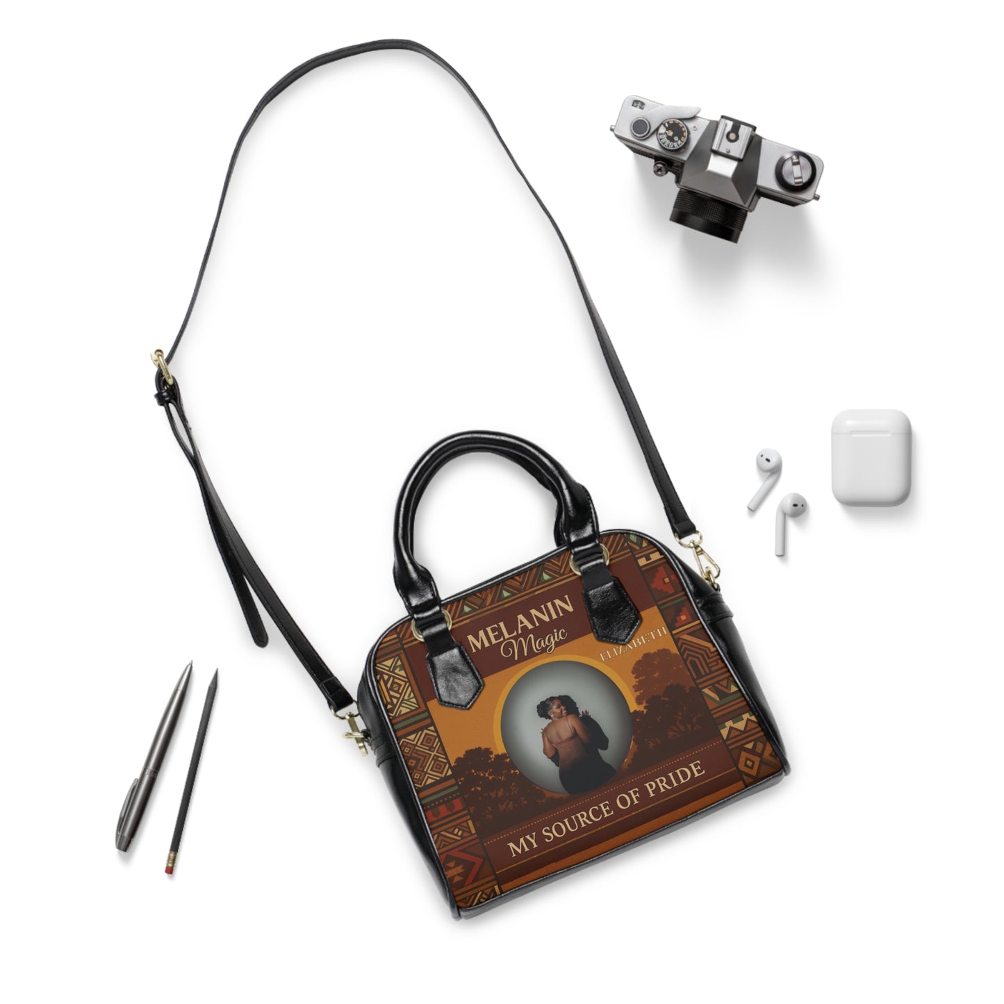 Melanin Magic Shoulder Handbag - My Source of Pride, Vintage Inspired Purse, Black Empowerment Bag, Cultural Tote, Gift for Women