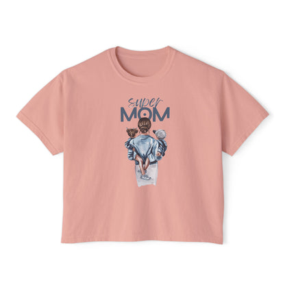 Super Mom Women's Boxy Tee, Gift for Moms, Casual Top, Mother's Day