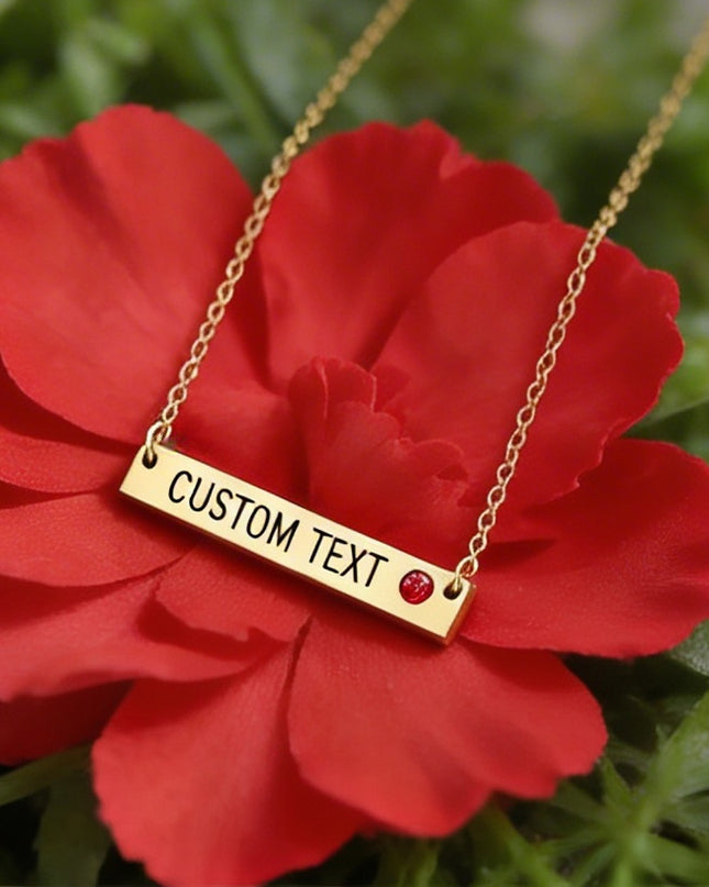 18K Gold PVD Stainless Steel Bar Birthstone Necklace (no photo Only text)