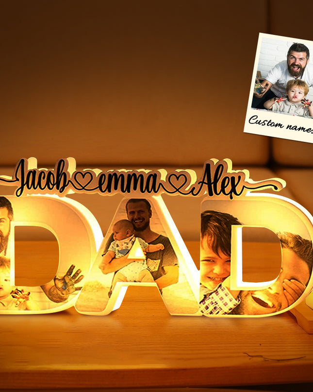 Personalized Father's Day Night Lamp with Family Photos - Custom Dad Photo Gift
