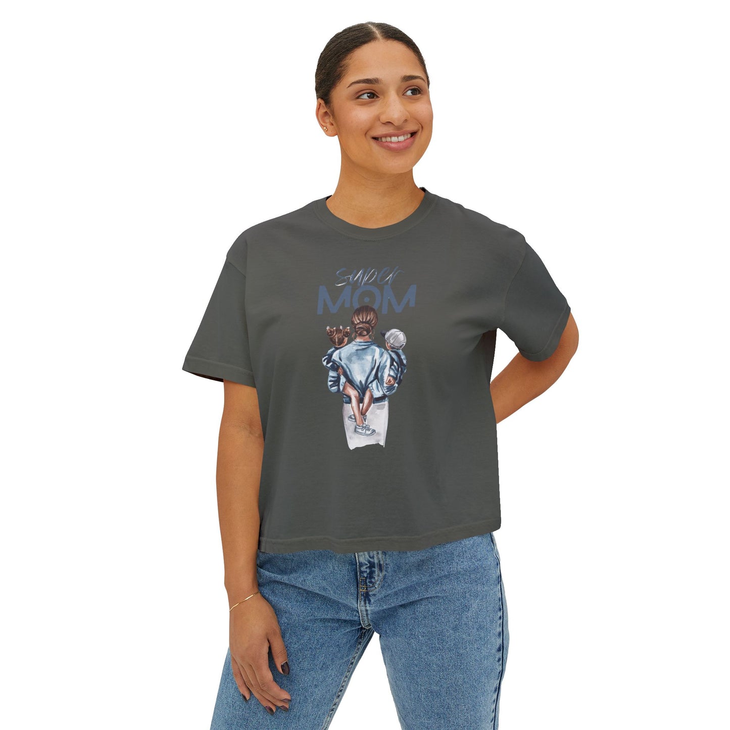 Super Mom Women's Boxy Tee, Gift for Moms, Casual Top, Mother's Day