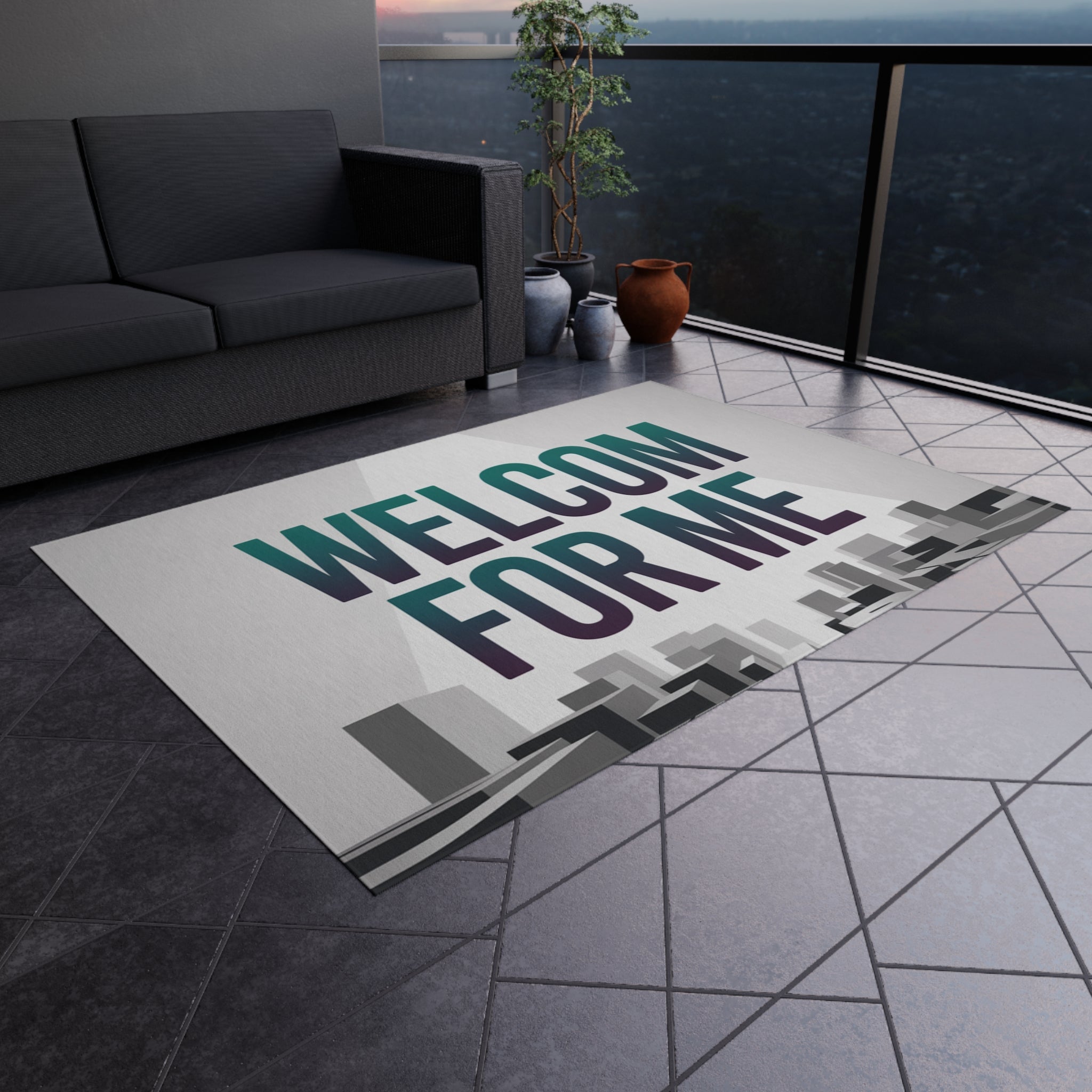 Stylish Outdoor Rug - Welcome For Me, Patio Mat, Garden Decor, Front Porch Welcome Mat, Modern Outdoor Living