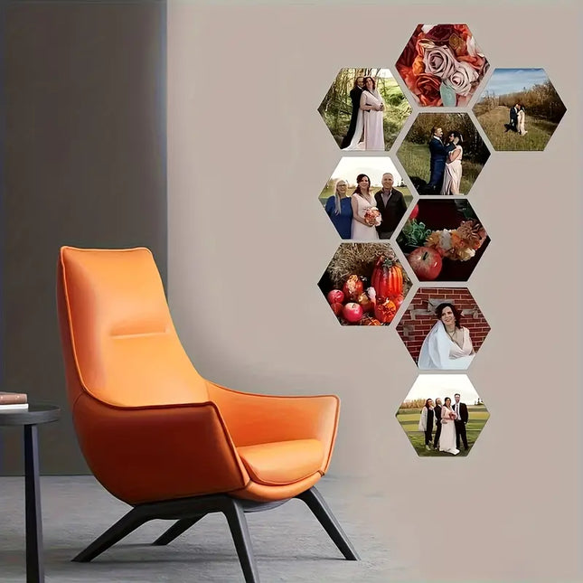 4 Modern Hexagon Custom Photo Print Collage Frames, Horizontal Layout