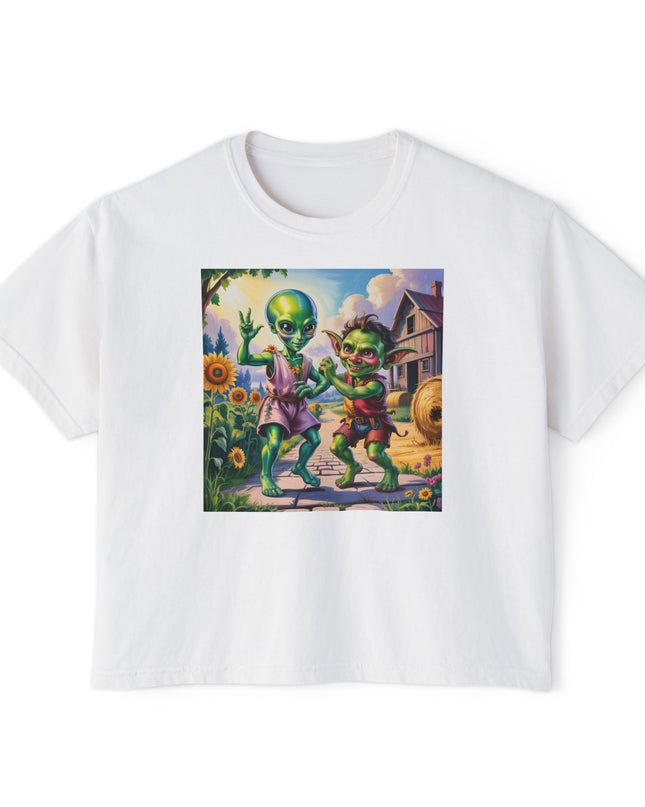 Cute Alien Graphic Women's Boxy Tee, Casual T-Shirt for Fun Vibes