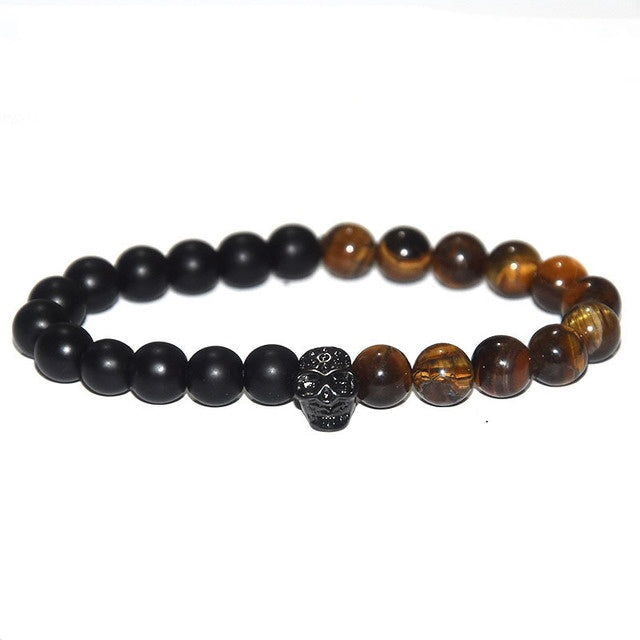 Crown skull bracelet stone men's beaded bracelet