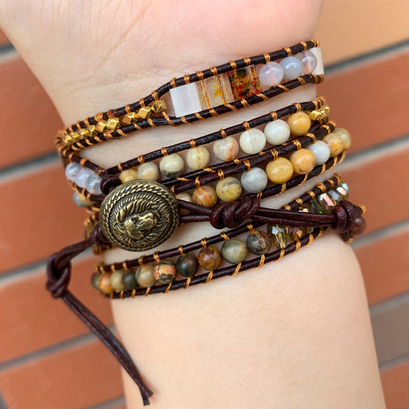 Five-layer woven natural stone bracelet crystal beaded handmade bracelet