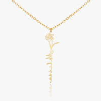 Birth Flower Name Necklace- Copper
