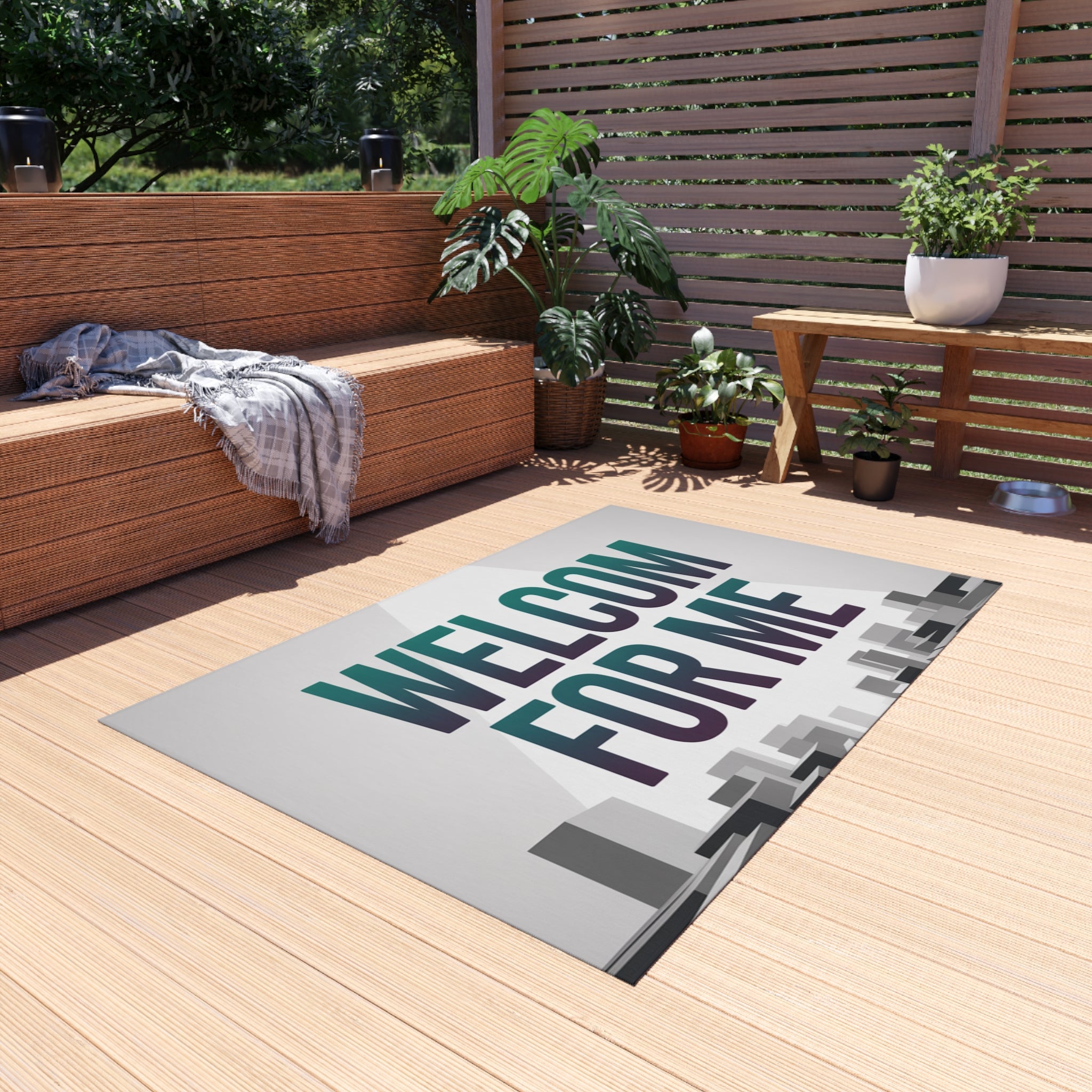 Stylish Outdoor Rug - Welcome For Me, Patio Mat, Garden Decor, Front Porch Welcome Mat, Modern Outdoor Living