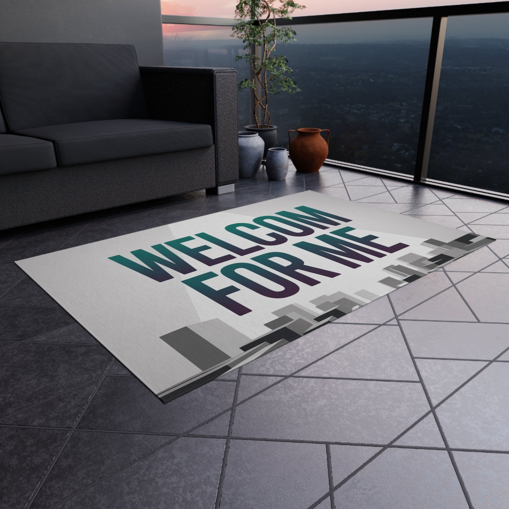Stylish Outdoor Rug - Welcome For Me, Patio Mat, Garden Decor, Front Porch Welcome Mat, Modern Outdoor Living